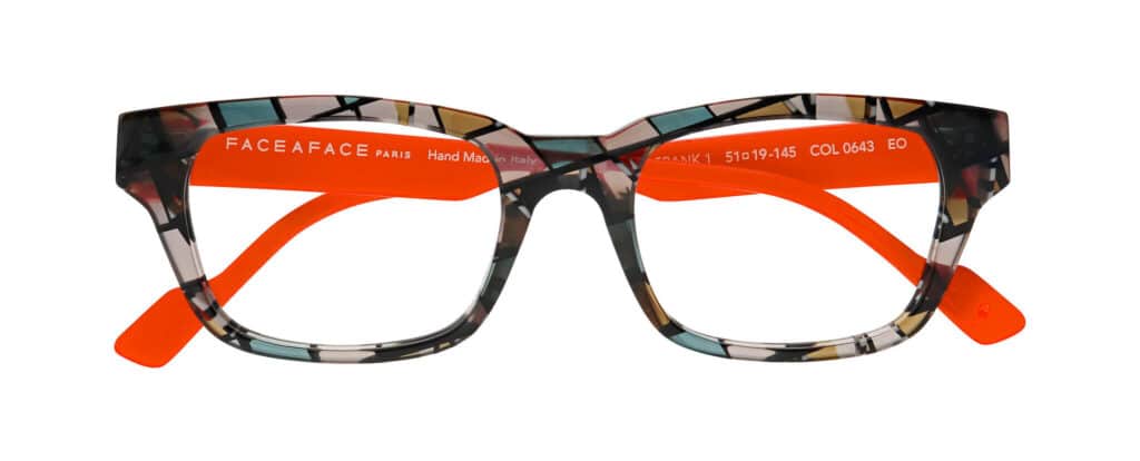 Face a Face Frank 1 in Mondrian Grey, a black-outlined mosaic front with orange arms