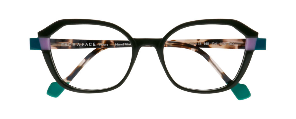 Face a Face BLINK 2 in Transparent Striped Dark Green with teal arm tips