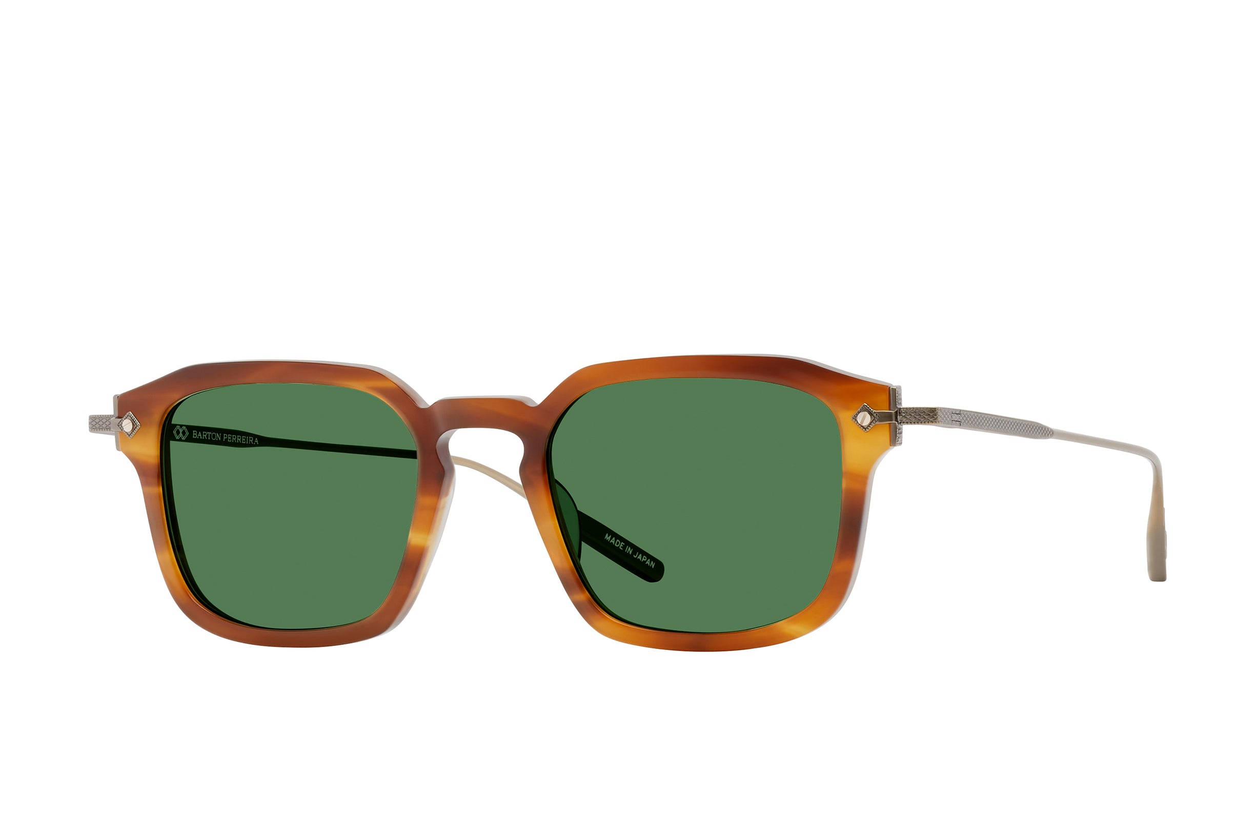 Barton Perreira Nolan Sun Umber Tortoise / Antique Gold / Bottle Green side Barton Perreira Nolan Sun in Umber Tortoise / Antique Gold / Bottle Green, angled view
