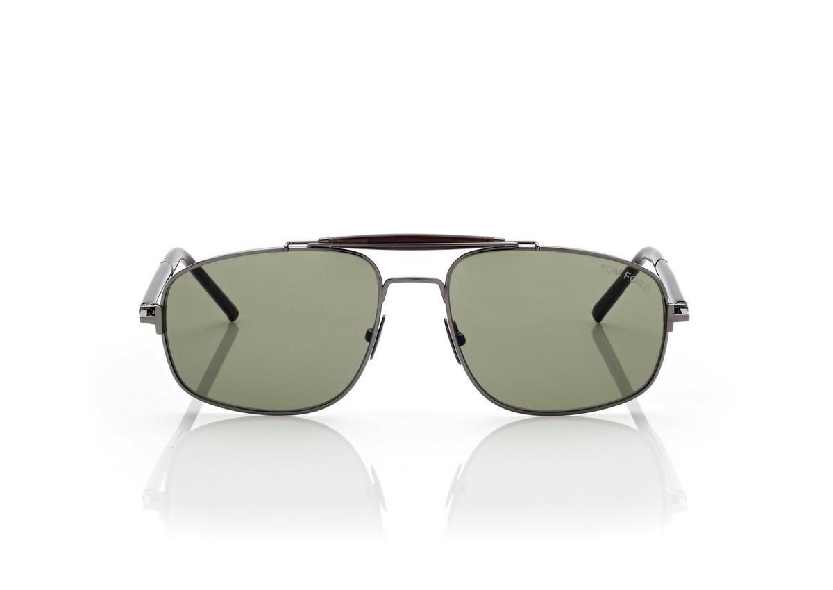 FT1127-P_08N_57MM_A.jpg Tom Ford FT1127-P Titanium and Horn Navigator Sunglasses in Flash (28L), front