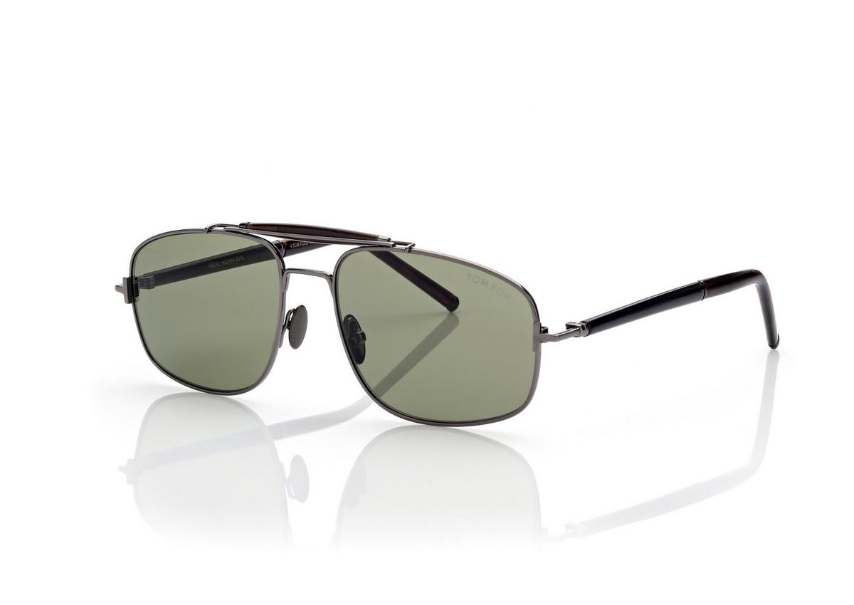 FT1127-P_08N_57MM_B.jpg Tom Ford FT1127-P Titanium and Horn Navigator Sunglasses in Flash (28L), side view