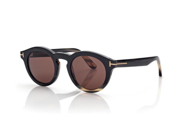 Tom Ford FT1128-P Round Horn Sunglasses in Green Horn (64E), side view