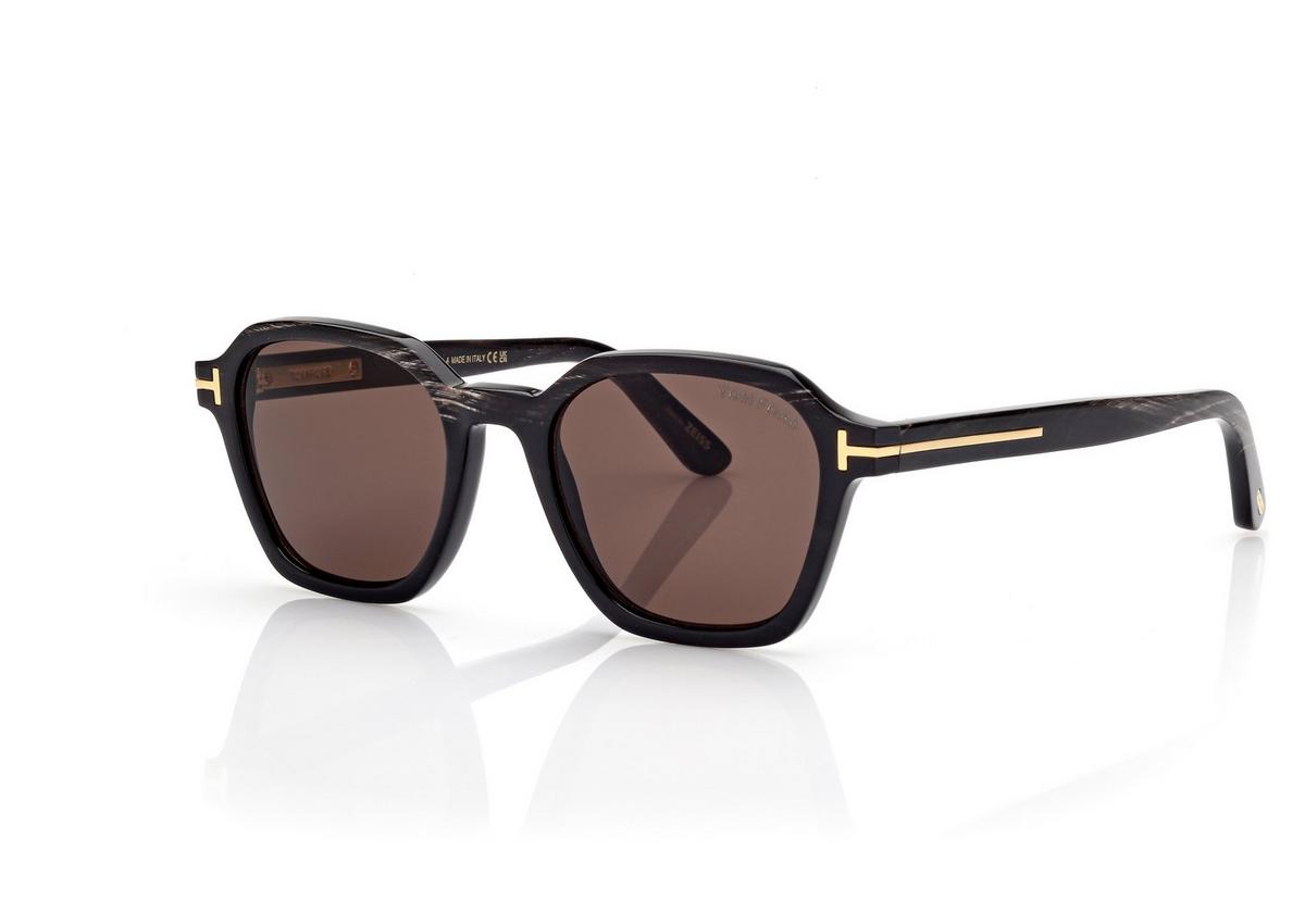 FT1297-P_63E_50MM_B.jpg Tom Ford FT1297-P Geometric Horn Sunglasses in Black Horn (63E), side view