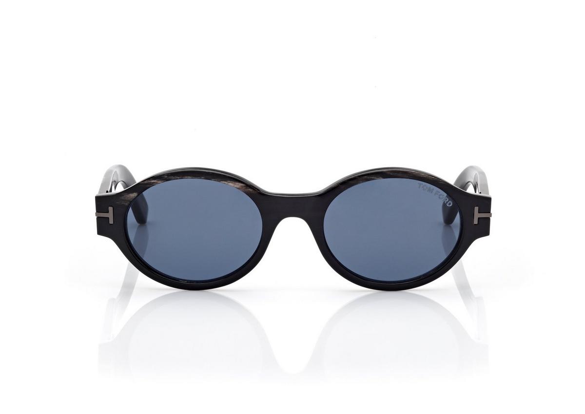 FT1298-P_63V_51MM_A.jpg Tom Ford FT1298-P Oval Horn Sunglasses in Black Horn/ Blue (63V), front