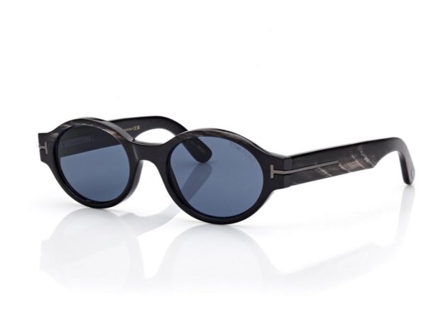 Tom Ford FT1298-P Oval Horn Sunglasses in Black Horn/ Blue (63V), side view