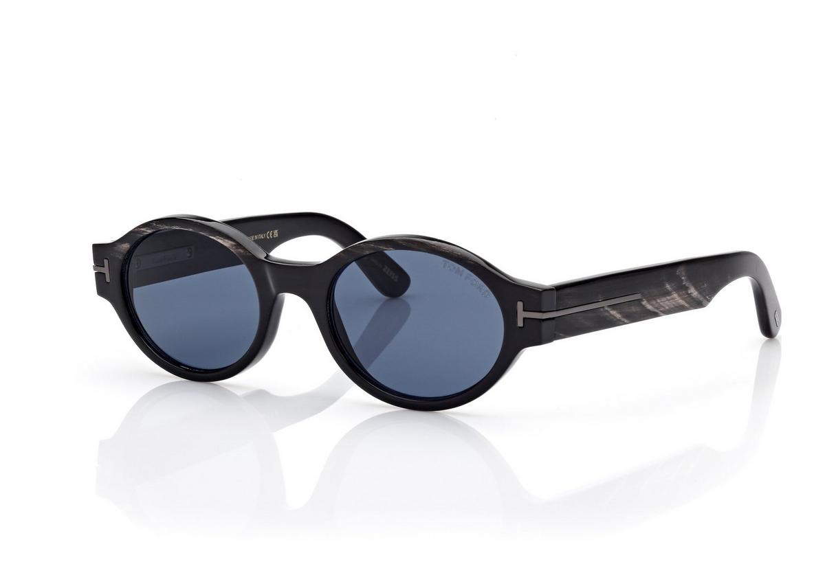 FT1298-P_63V_51MM_B.jpg Tom Ford FT1298-P Oval Horn Sunglasses in Black Horn/ Blue (63V), side view