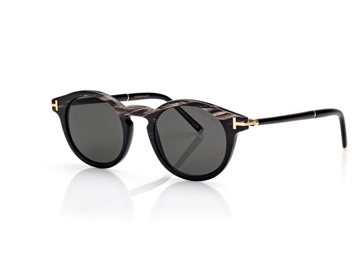 FT1299-P_63A_49MM_B.jpg Tom Ford FT1299-P Round Horn and Titanium Sunglasses in Black Horn (63A), side view