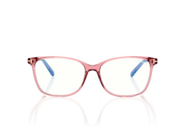 Tom Ford FT5842-B Blue Block Soft Square Opticals in Transparent Pink (074), front