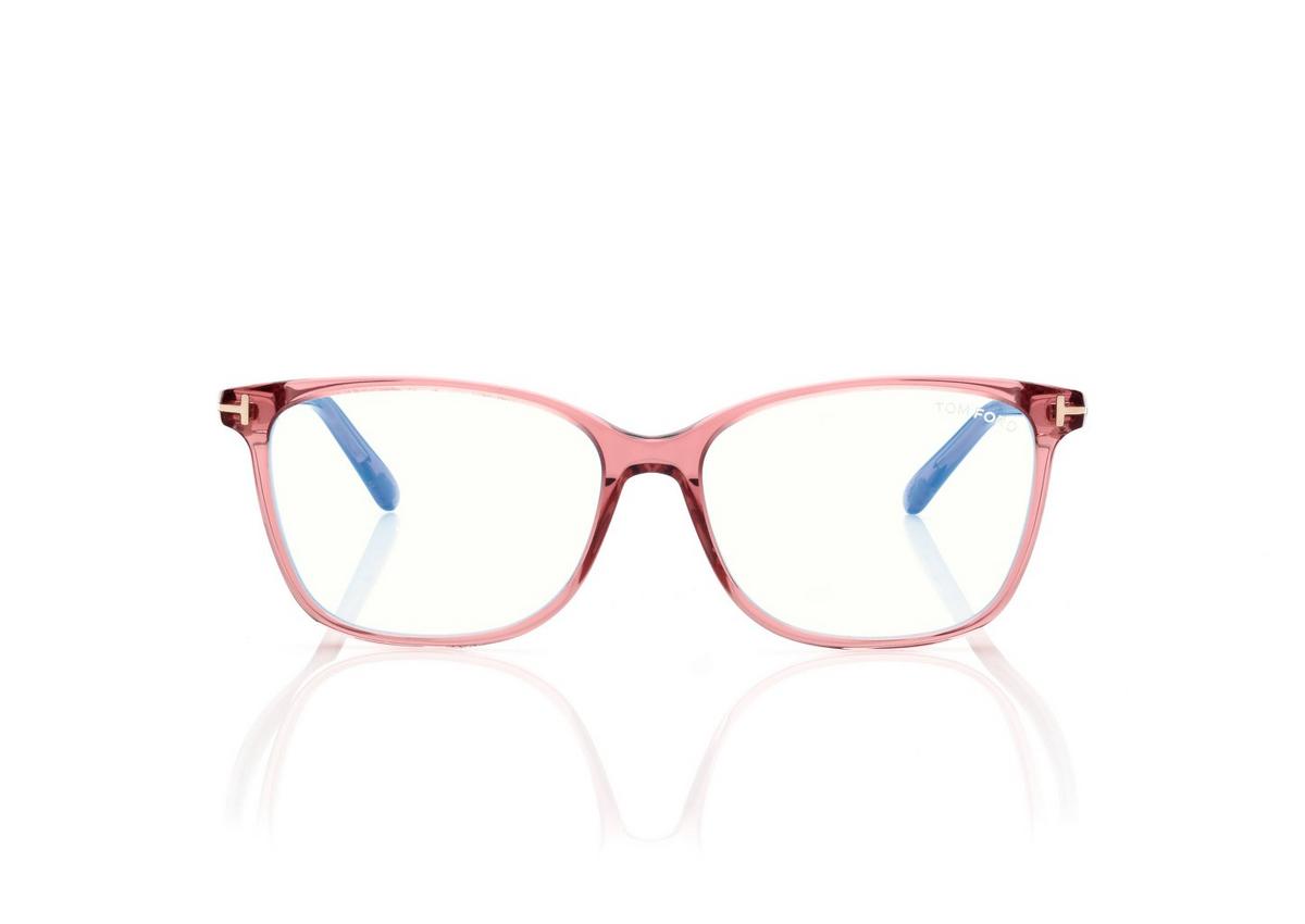 FT5842-B_074_54MM_A.jpg Tom Ford FT5842-B Blue Block Soft Square Opticals in Transparent Pink (074), front