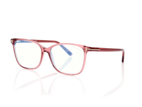 Tom Ford FT5842-B Blue Block Soft Square Opticals in Transparent Pink (074), side view