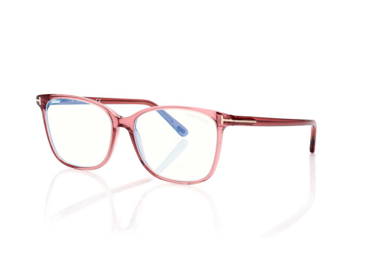 FT5842-B_074_54MM_B.jpg Tom Ford FT5842-B Blue Block Soft Square Opticals in Transparent Pink (074), side view