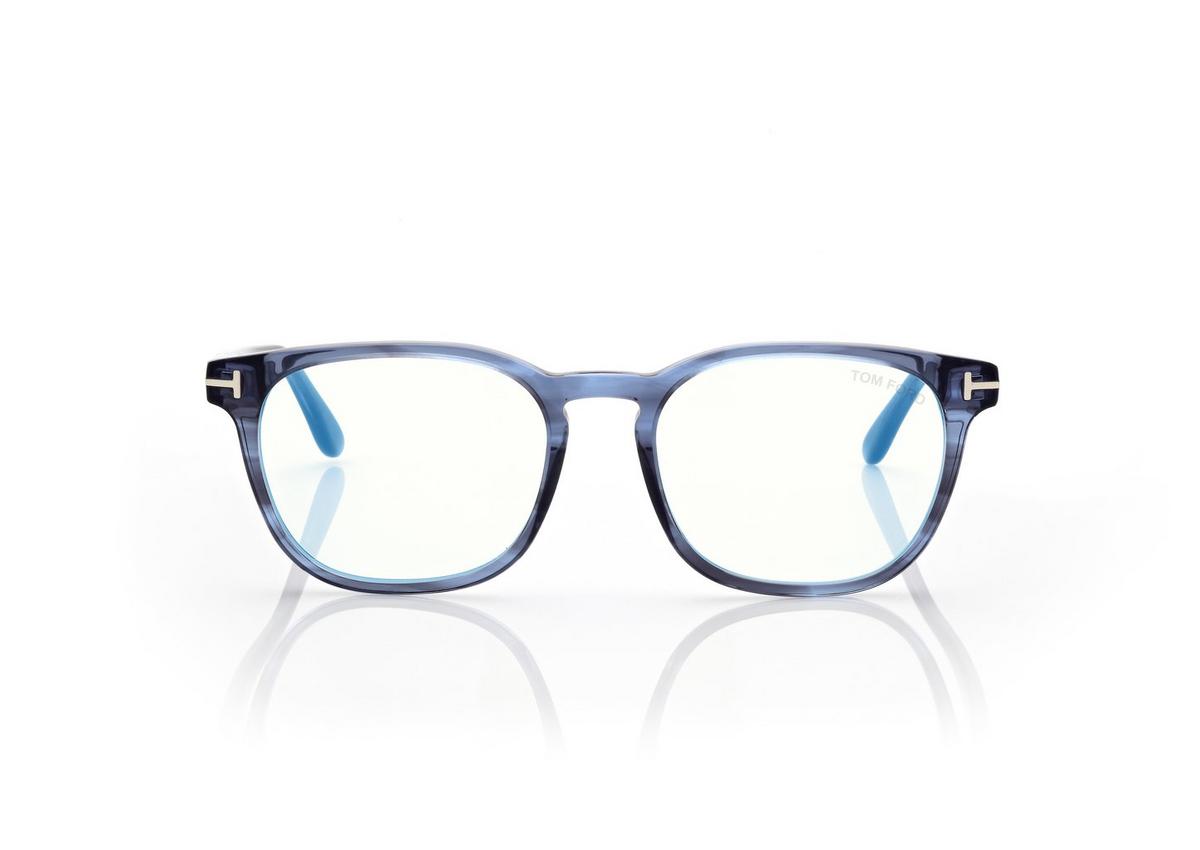 FT5868-B_092_53MM_A.jpg Tom Ford FT5868-B Blue Block Round Opticals in Blue (092), front