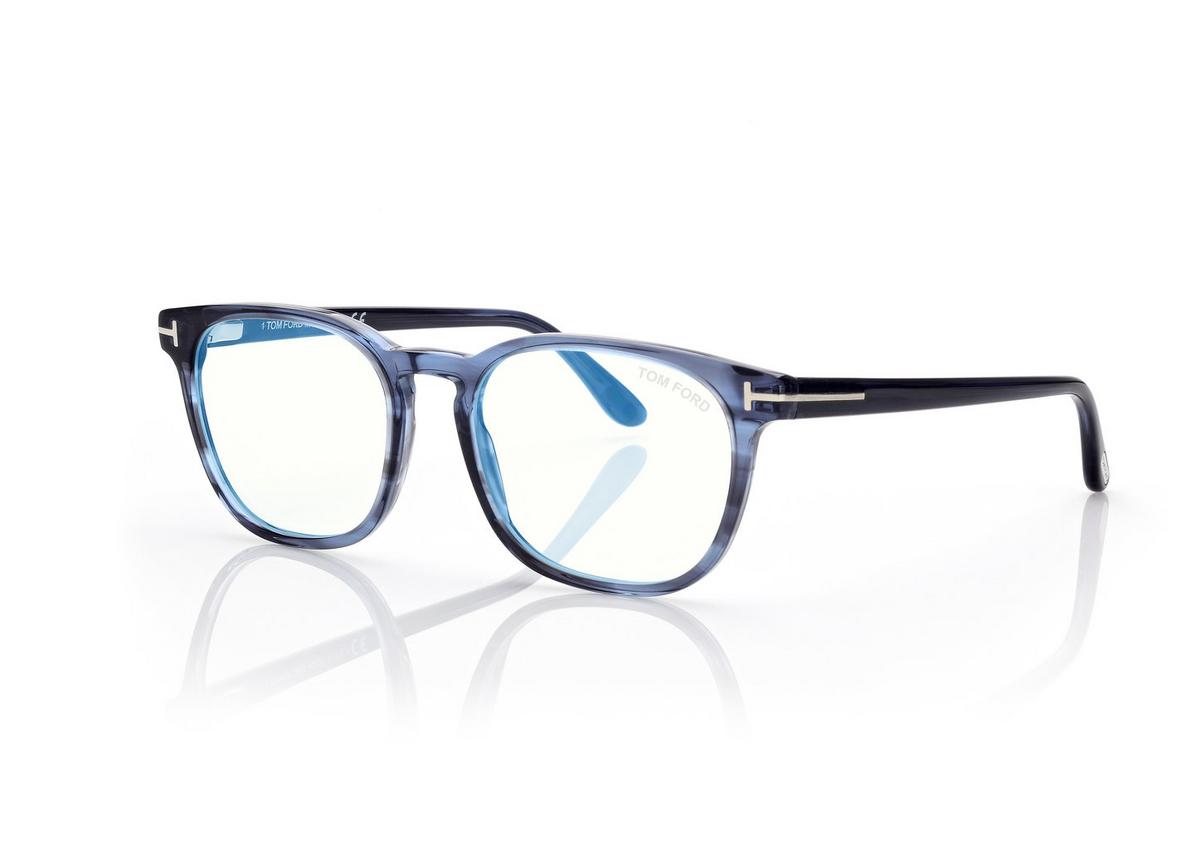 FT5868-B_092_53MM_B.jpg Tom Ford FT5868-B Blue Block Round Opticals in Blue (092), side view