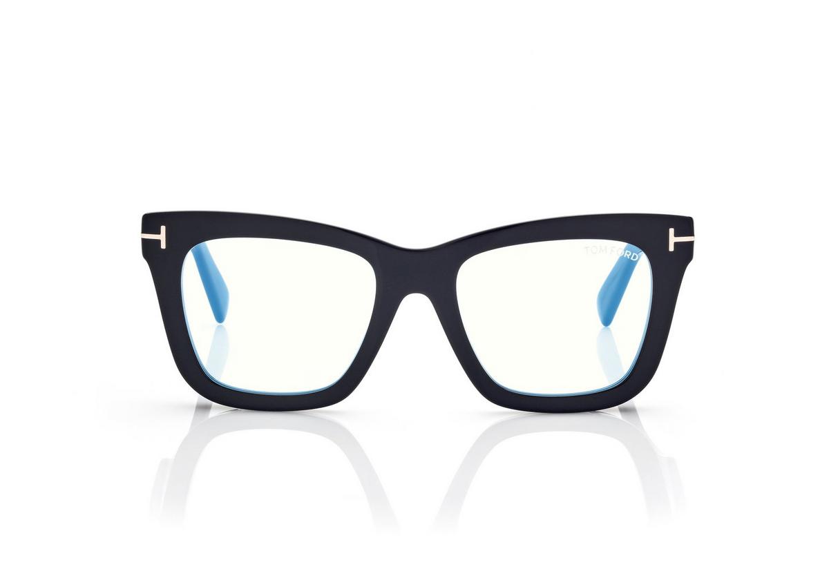 FT5881-B_001_52MM_A.jpg Tom Ford FT5881-B Blue Block Square Opticals in Black (001), front