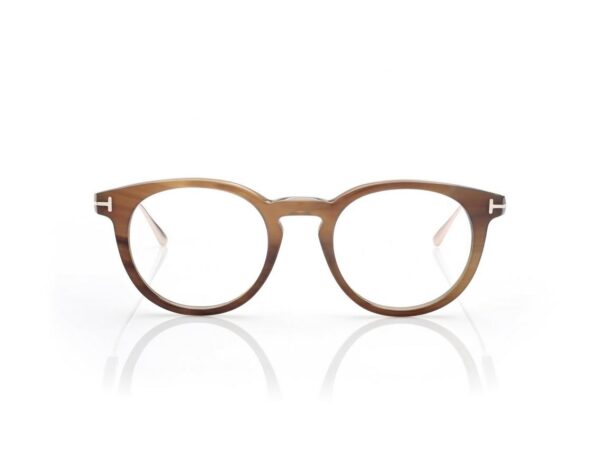 Tom Ford FT5885-P Round Horn & Titanium Opticals in Green Horn (062), front