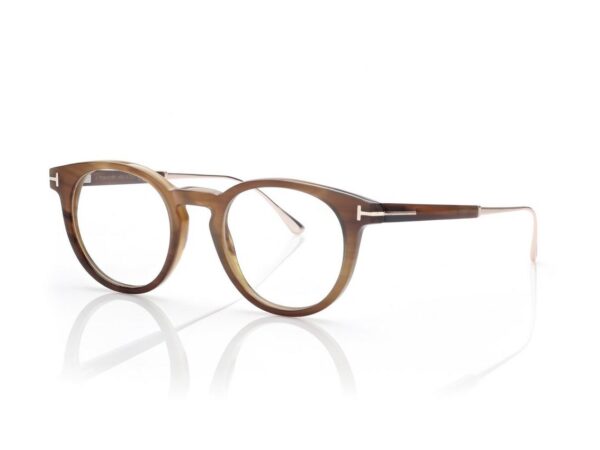 Tom Ford FT5885-P Round Horn & Titanium Opticals in Green Horn (062), side view