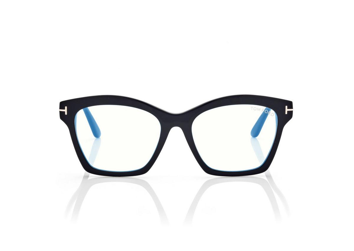 FT5965-B_001_53MM_A.jpg Tom Ford FT5965-B Blue Block Square Opticals in Black (001), front