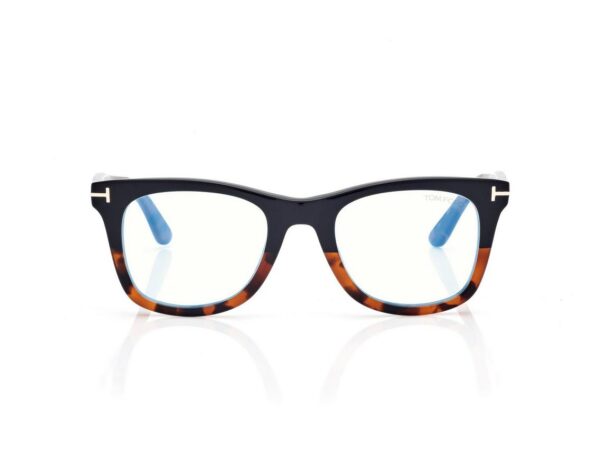 Tom Ford FT5970-B Blue Block Square Opticals with Clip on Sunglasses in Black + Other (005), front