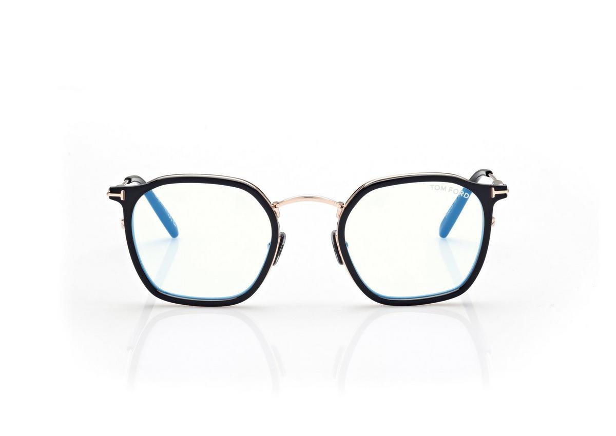 FT5974-B_005_50MM_A.jpg Tom Ford FT5974-B Blue Block Round Opticals in Black + Other (005), front