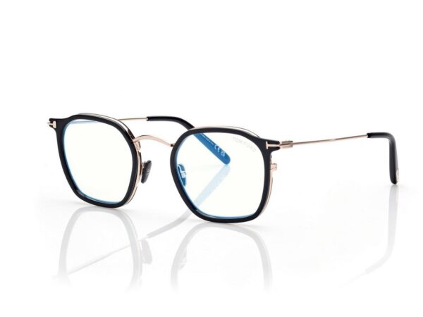 Tom Ford FT5974-B Blue Block Round Opticals in Black + Other (005), side view