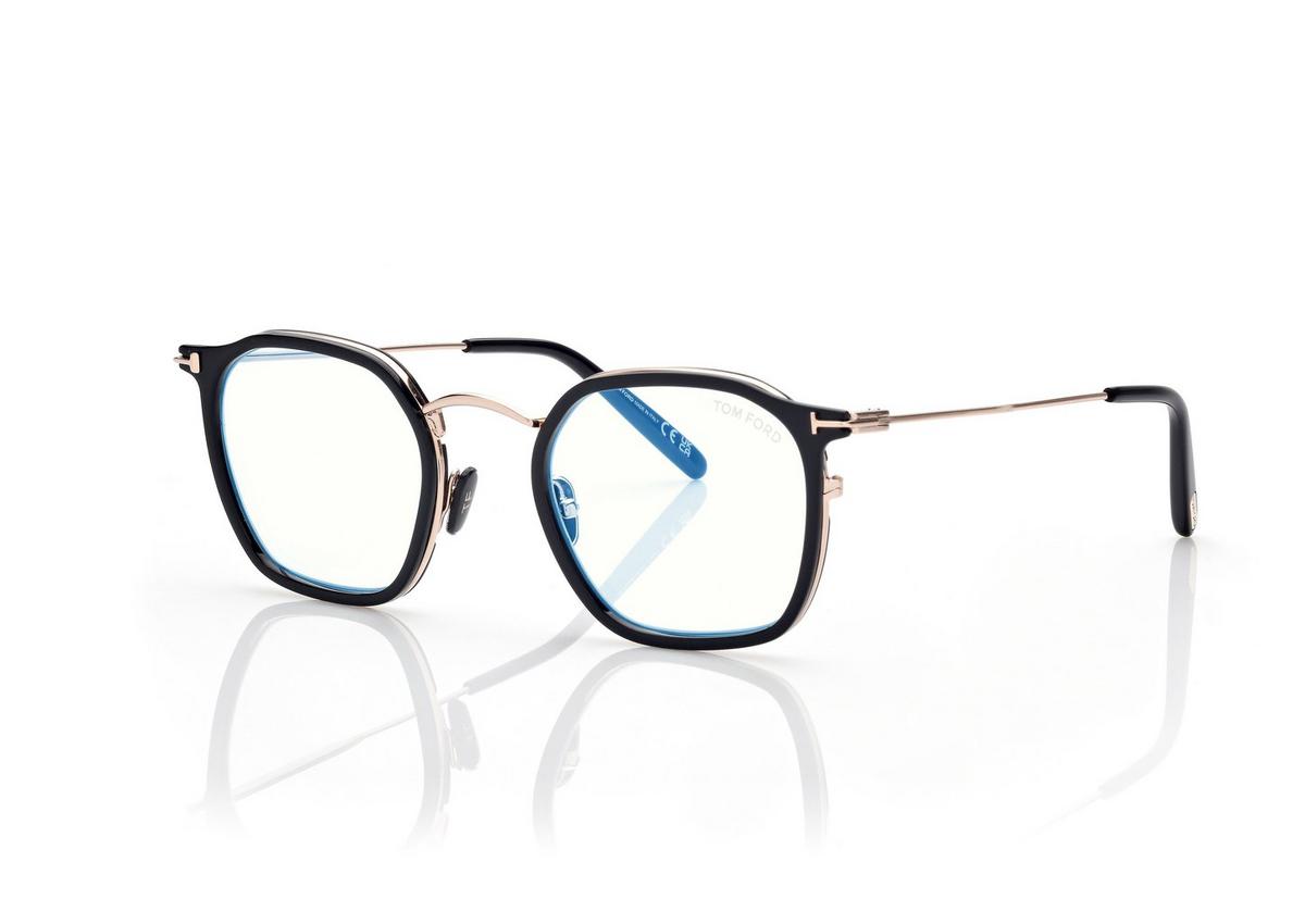 FT5974-B_005_50MM_B.jpg Tom Ford FT5974-B Blue Block Round Opticals in Black + Other (005), side view