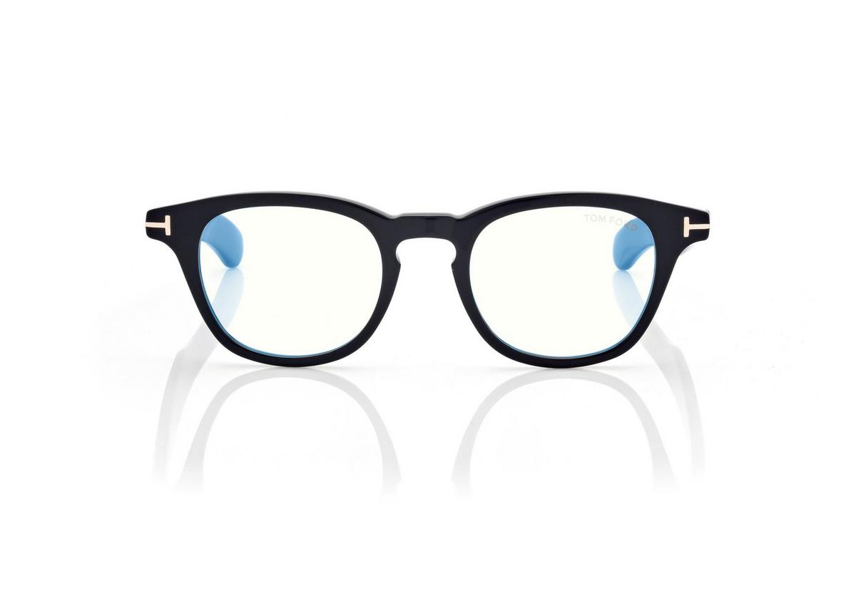 FT5976-B_001_47MM_A.jpg Tom Ford FT5976-B Blue Block Round Opticals in Black (001), front