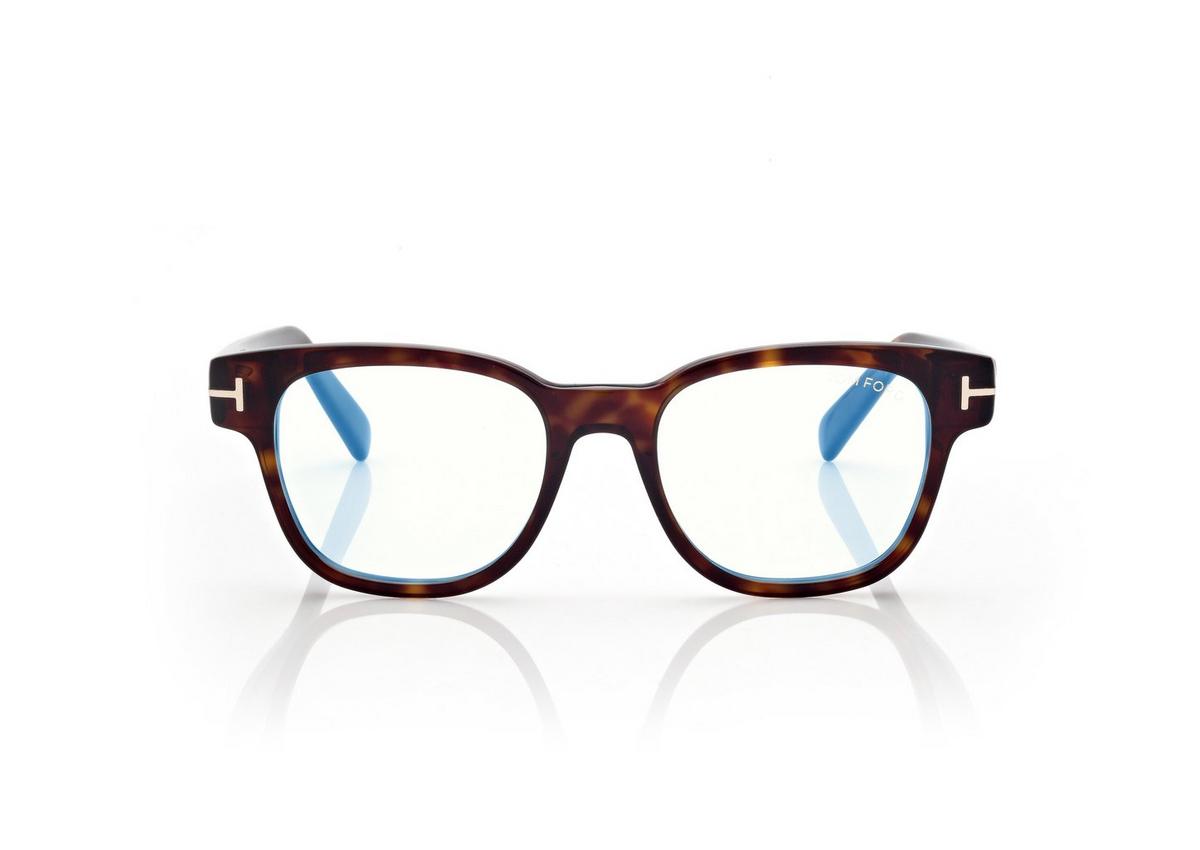 FT5977-B_052_50MM_A.jpg Tom Ford FT5977-B Blue Block Square Opticals in Dark Havana (052), front