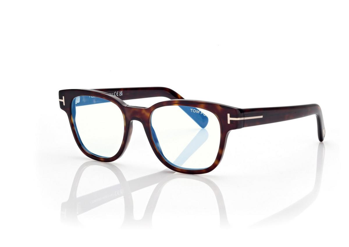 FT5977-B_052_50MM_B.jpg Tom Ford FT5977-B Blue Block Square Opticals in Dark Havana (052), side view