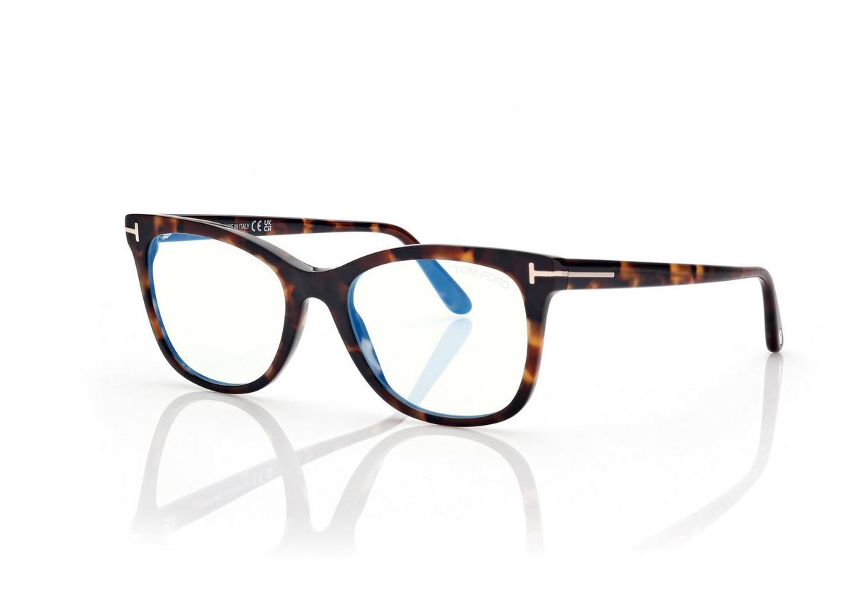 FT5986-B_052_52MM_B.jpg Tom Ford FT5986-B Blue Block Square Opticals in Dark Havana (052), side view