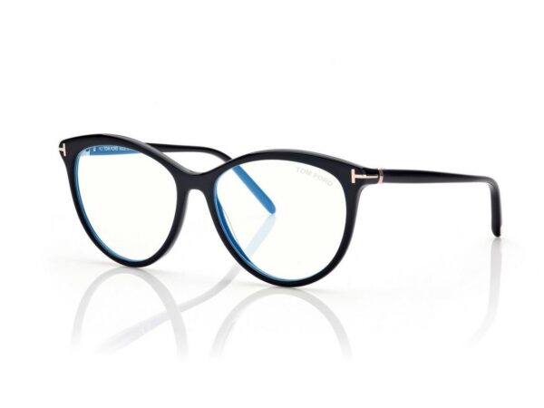 Tom Ford FT5990-B Blue Block Round Opticals in Black (001), side view