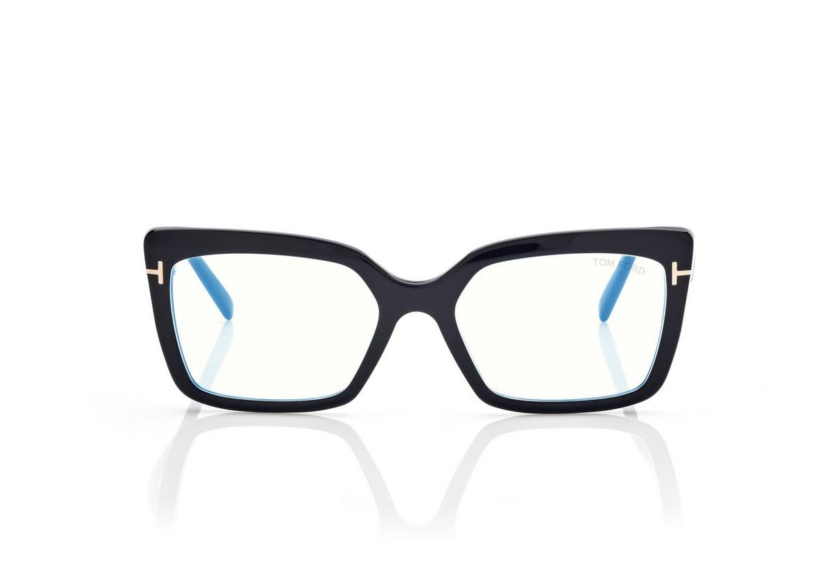 FT5991-B_001_55MM_A.jpg Tom Ford FT5991-B Blue Block Rectangular Opticals in Black (001), front