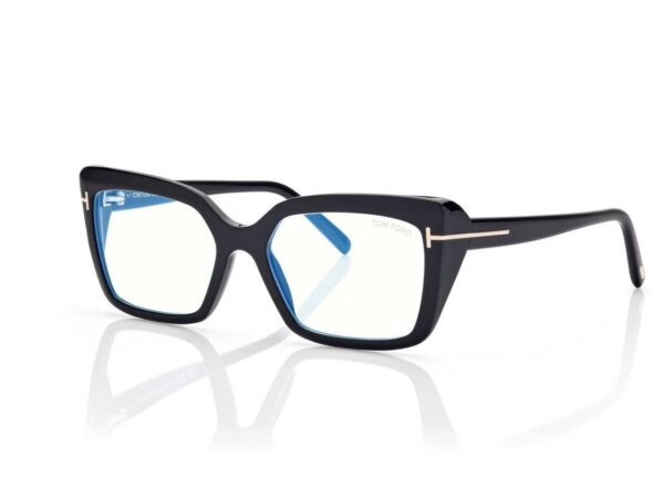 Tom Ford FT5991-B Blue Block Rectangular Opticals in Black (001), side view