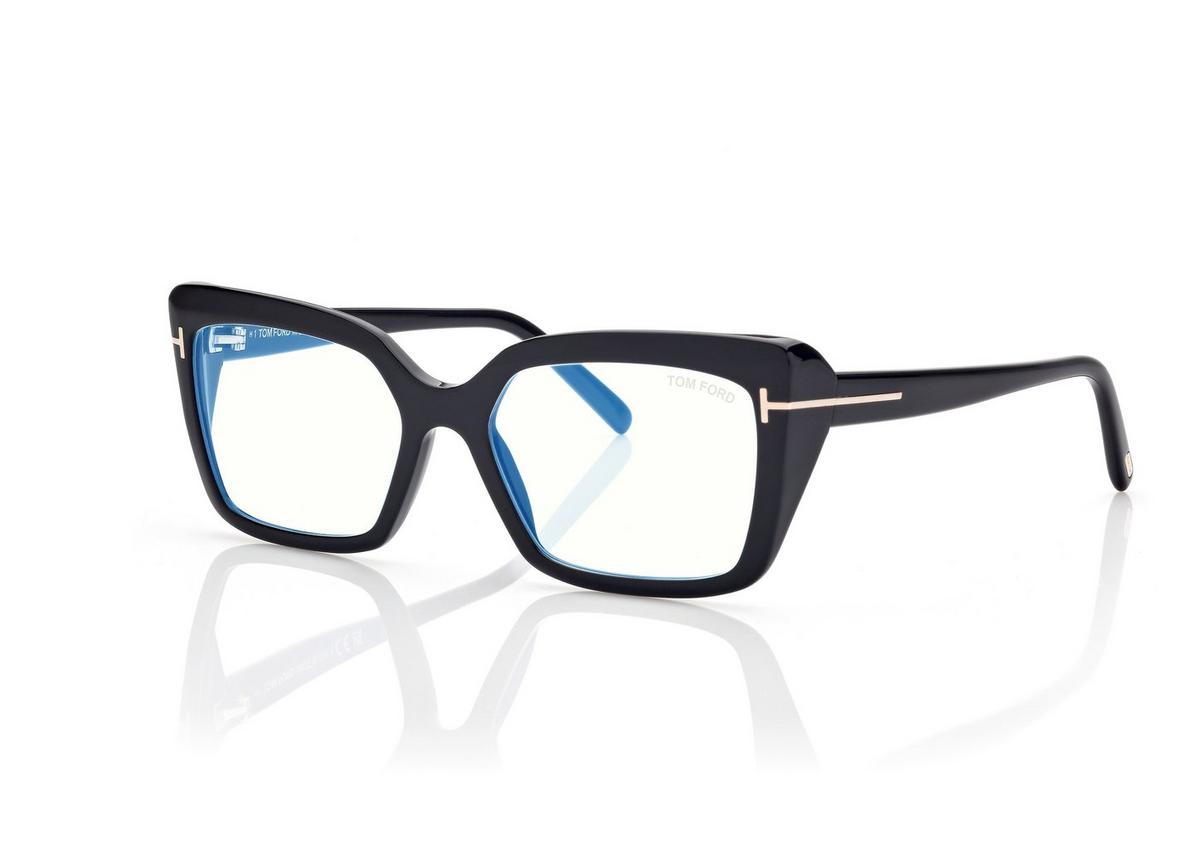 FT5991-B_001_55MM_B.jpg Tom Ford FT5991-B Blue Block Rectangular Opticals in Black (001), side view