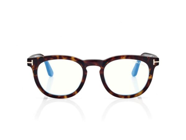 Tom Ford FT5993-B Blue Block Round Opticals in Dark Havana (052), front