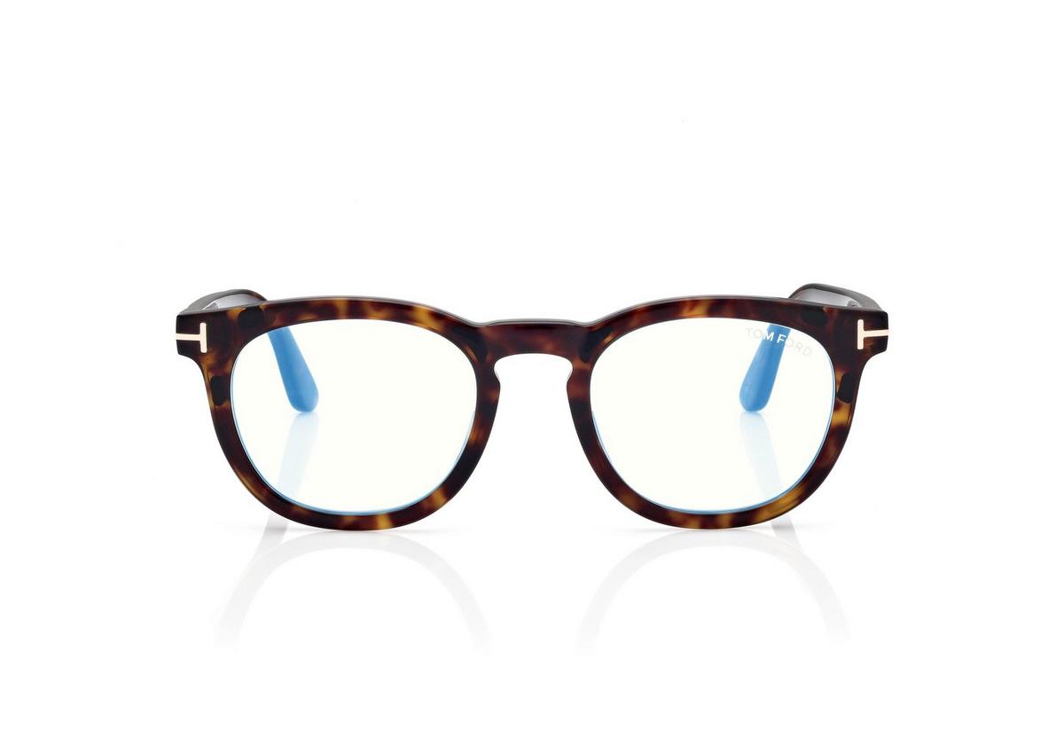 FT5993-B_052_50MM_A.jpg Tom Ford FT5993-B Blue Block Round Opticals in Dark Havana (052), front