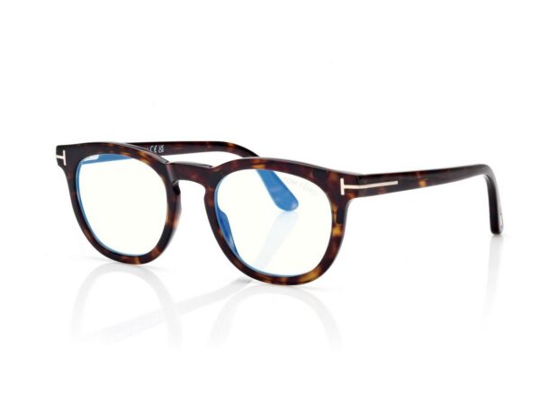 Tom Ford FT5993-B Blue Block Round Opticals in Dark Havana (052), side view