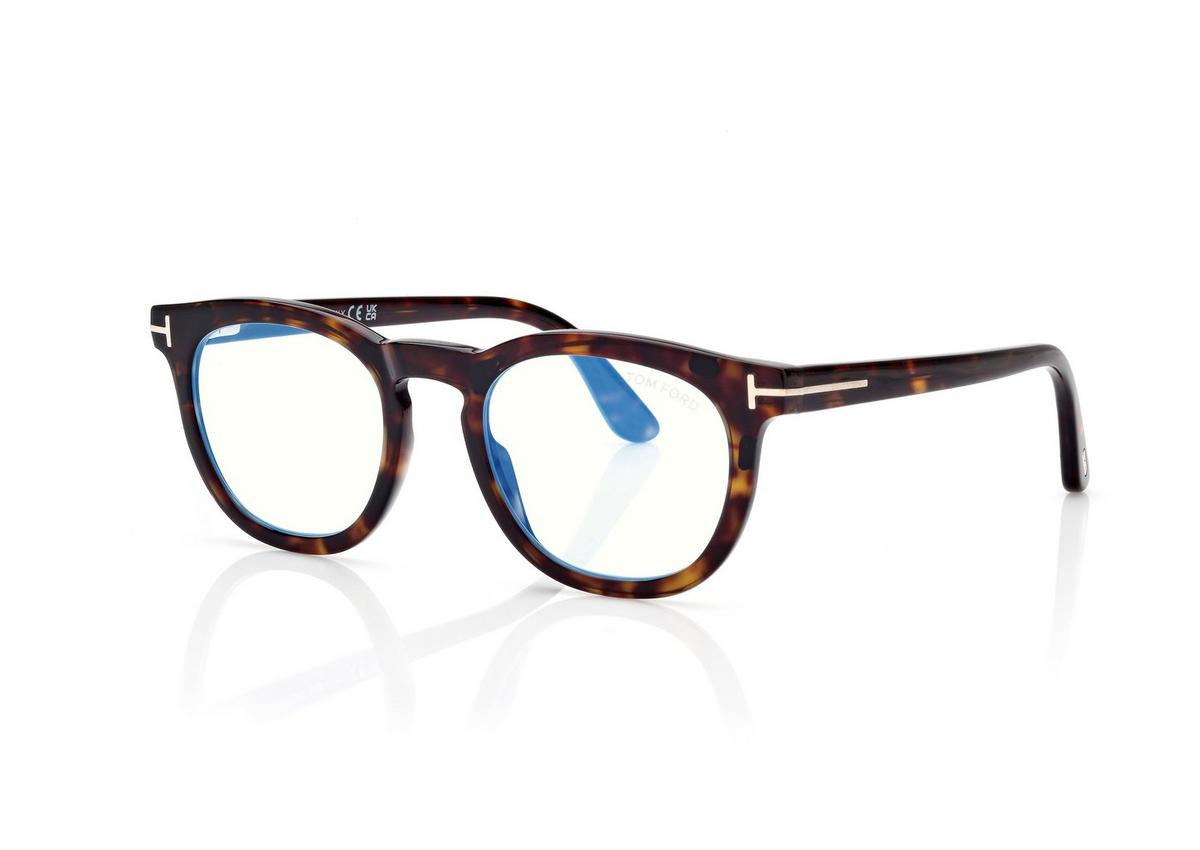 FT5993-B_052_50MM_B.jpg Tom Ford FT5993-B Blue Block Round Opticals in Dark Havana (052), side view
