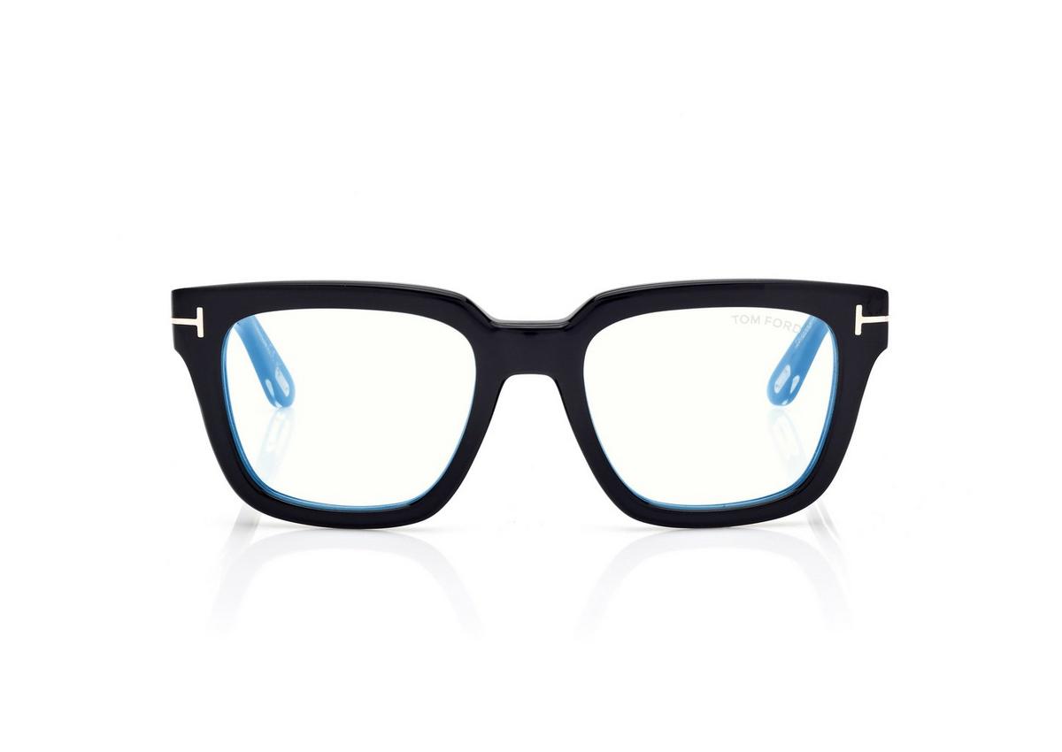 FT6027-B_001_52MM_A.jpg Tom Ford FT6027-B Icon Blue Block Square Opticals in Black (001), front