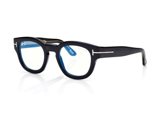 Tom Ford FT6028-B Icon Blue Block Round Opticals in Black (001), side view