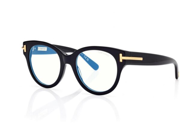 Tom Ford FT6029-B Icon Blue Block Round Opticals in Black (001), side view