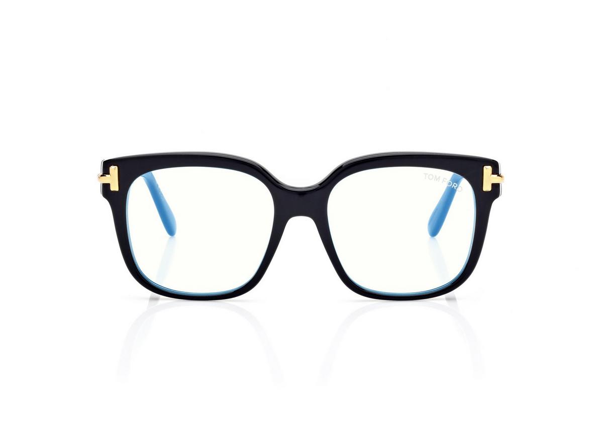 FT6030-B_001_53MM_A.jpg Tom Ford FT6030-B Icon Blue Block Square Opticals in Black (001), front