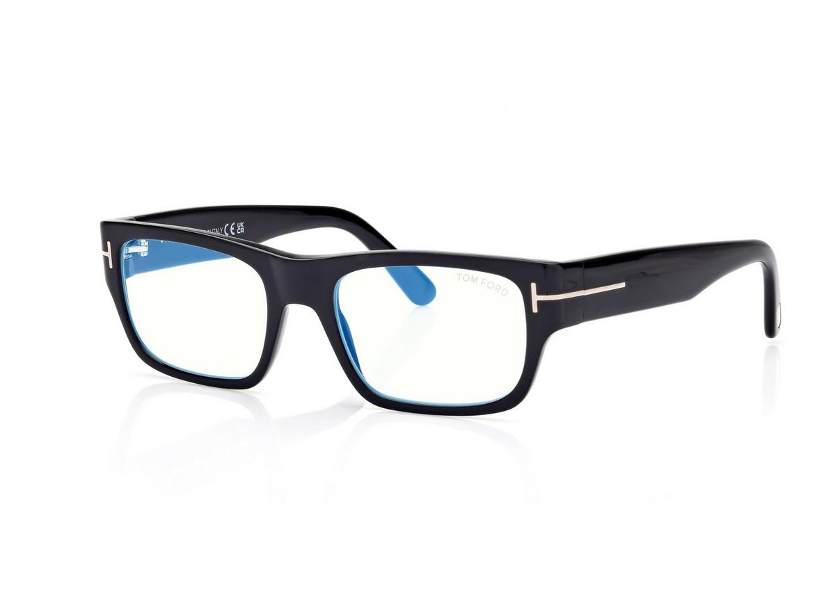 FT6034-B_001_54MM_B.jpg Tom Ford FT6034-B Blue Block Rectangular Opticals in Black (001), side view