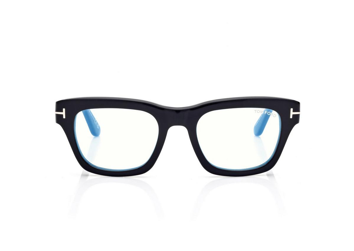 FT6036-B_001_52MM_A.jpg Tom Ford FT6036-B Blue Block Rectangular Opticals in Black (001), front