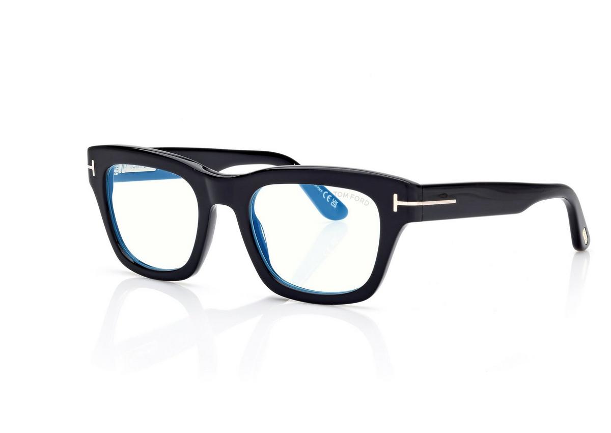 FT6036-B_001_52MM_B.jpg Tom Ford FT6036-B Blue Block Rectangular Opticals in Black (001), side view