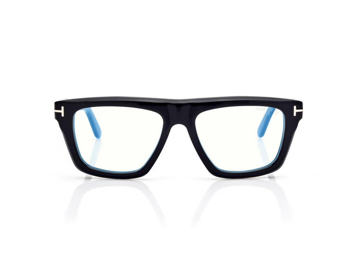 FT6059-B_001_54MM_A.jpg Tom Ford FT6059-B Blue Block Rectangular Opticals in Black (001), front