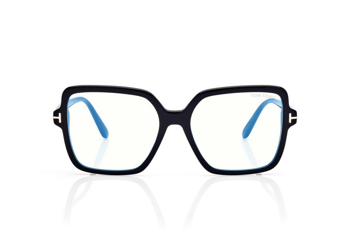 FT6063-B_001_56MM_A.jpg Tom Ford FT6063-B Square Blue Block Opticals in Black (001), front