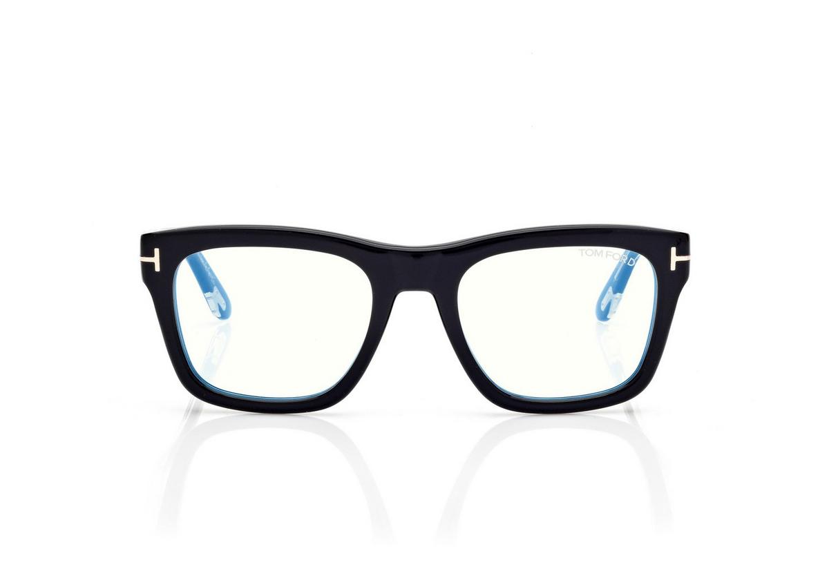 FT6076-B_001_52MM_A.jpg Tom Ford FT6076-B Icon Blue Block Square Opticals in Black (001), front