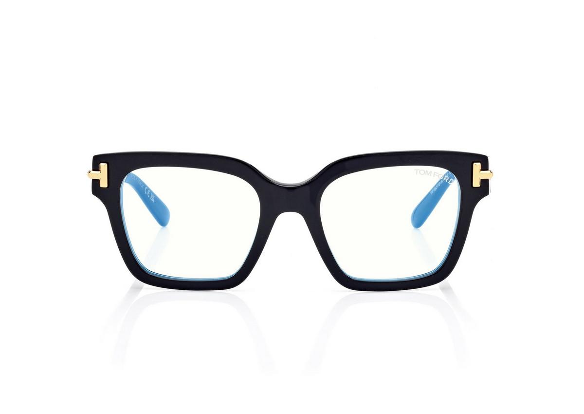 FT6078-B_001_52MM_A.jpg Tom Ford FT6078-B Icon Blue Block Square Opticals in Black (001), front
