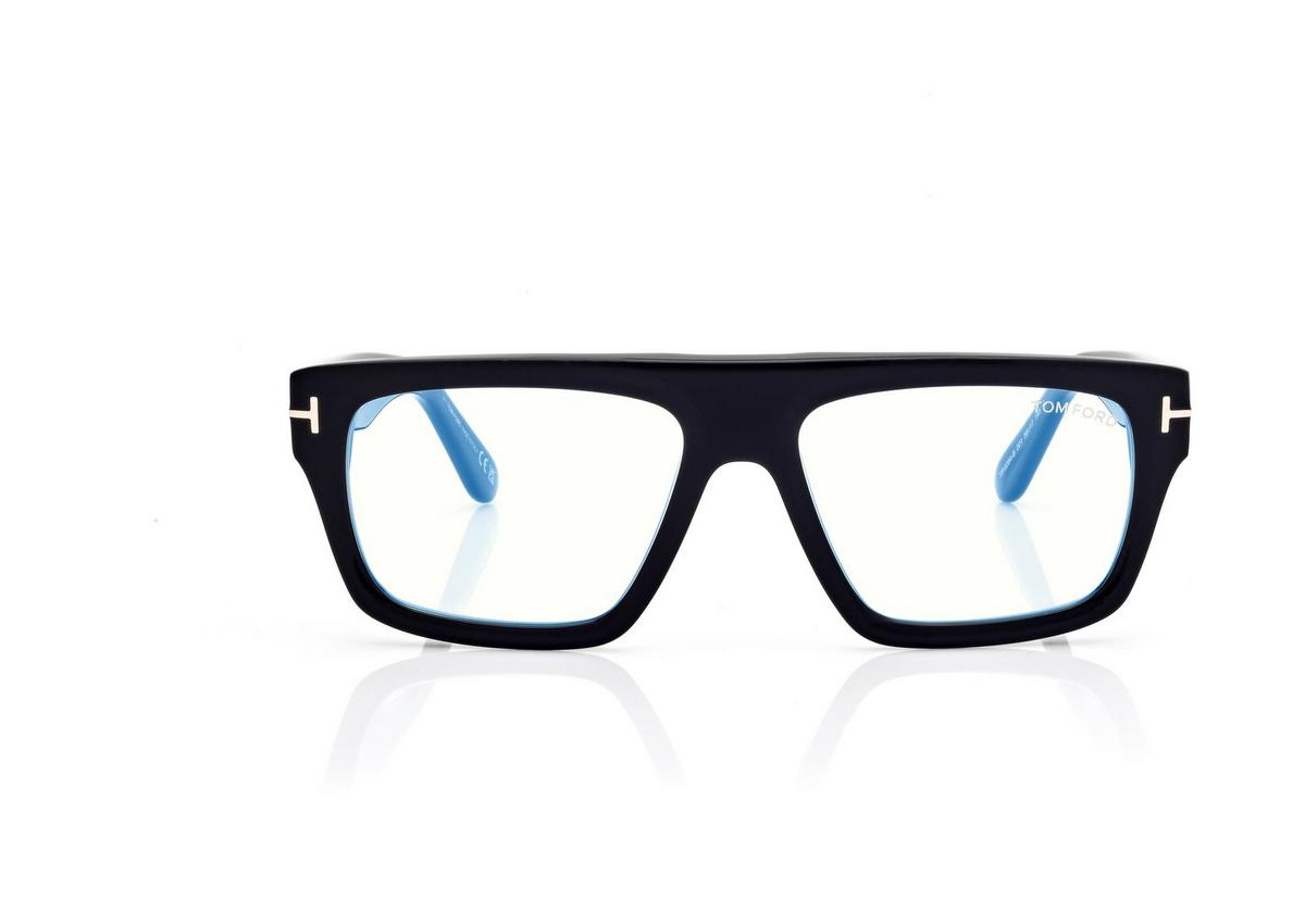 FT6084-B_001_56MM_A.jpg Tom Ford FT6084-B Blue Block Rectangular Opticals in Black (001), front