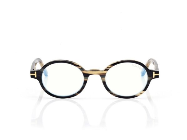 Tom Ford FT6107-PB Round Horn Blue Block Opticals in Green Horn (062), front